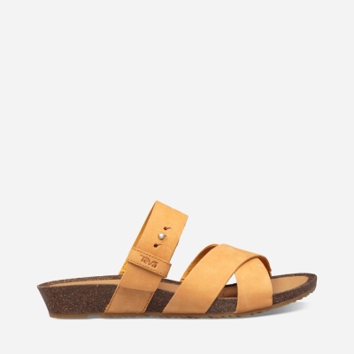 Teva Mahonia Slide - Women's Teva Slides - Flower Orange | India (EDYI04178)